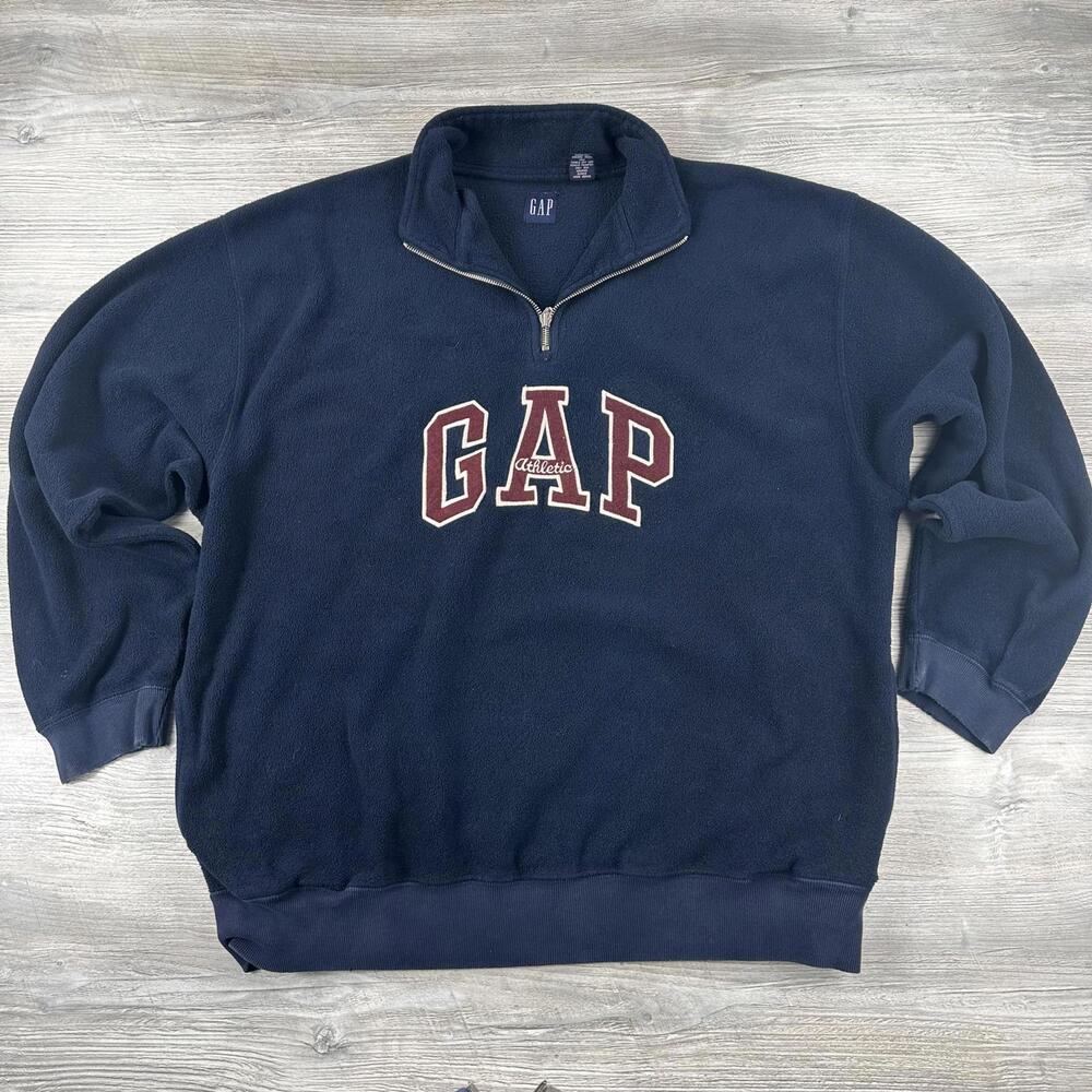 VTG Gap Athletics Sweater Mens 2XL XXL Navy Blue 1/4 Zip Fleece Big Hit Y2K USA